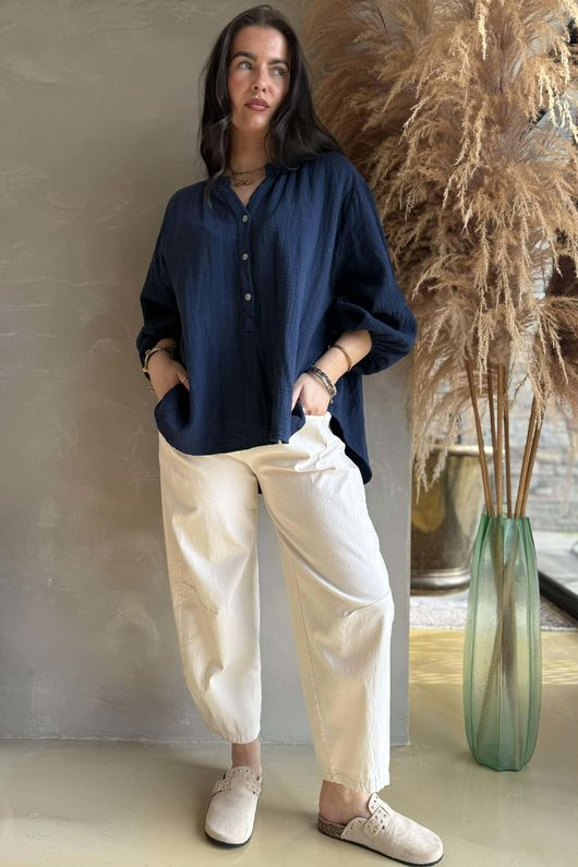 Laurie Cushion Cotton Blouse Navy